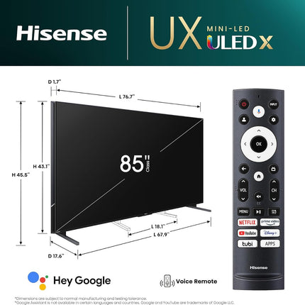  تلفزيون هايسينس جوجل الذكي 85 إنج فئة ميني LED بريميوم ULED X QLED 4K , 85UX