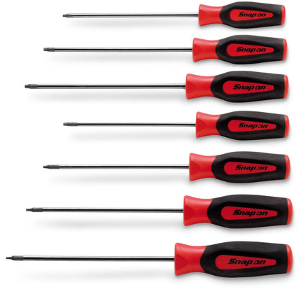 SGDTRXL70BRSnap-Onمجموعة مفكات TORX® ذات قبضة ناعمة طويلة مقاومة للعبث 7 قطع باللون الأحمر