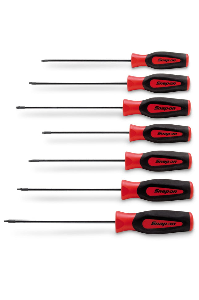 SGDTRXL70BRSnap-Onمجموعة مفكات TORX® ذات قبضة ناعمة طويلة مقاومة للعبث 7 قطع باللون الأحمر