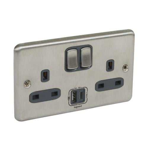 833079Legrandسينرجي أوثنتيك مقبس ثنائي مع مفتاح 13 أمبير USB نوع A و C