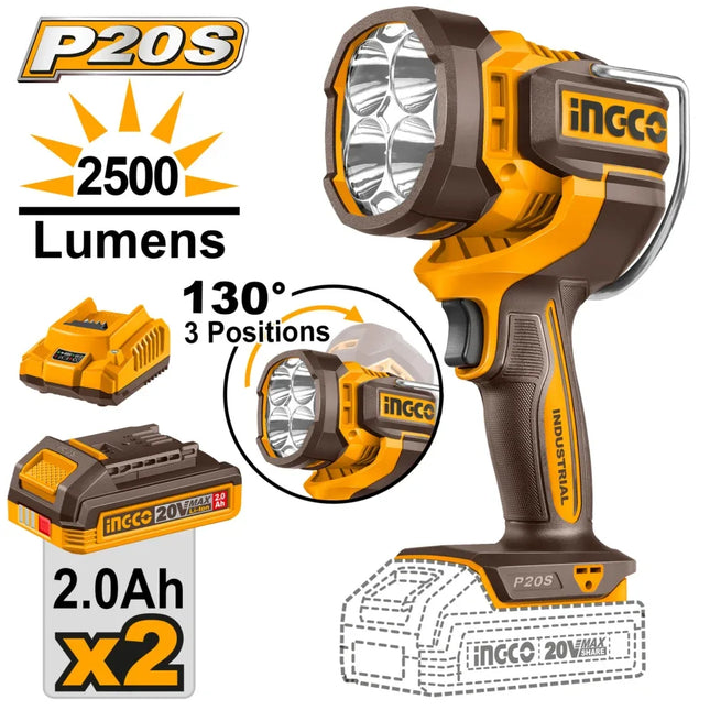 CWLI20887INGCOمصباح العمل LED الصناعي القابل لإعادة الشحن INGCO CWLI20887 بقوة 22.5 فولت