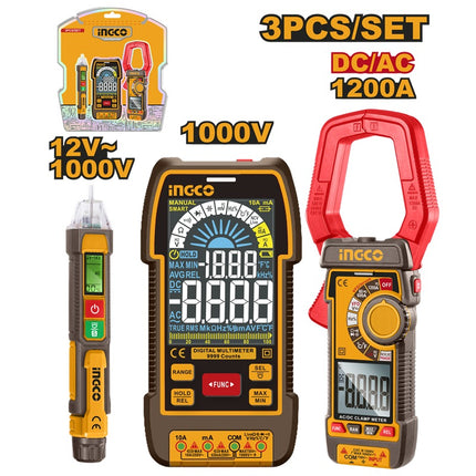 COS24069INGCOمجموعة INGCO 3 قطع مقياس كماشة AC/DC متعدد الوظائف كاشف الجهد COS24069