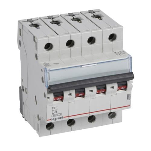 403558Legrandقاطع دائرة لجراند TX3 رباعي الأقطاب 6A منحنى C 6000A