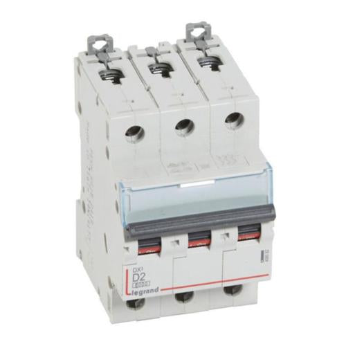 408082Legrandقاطع دائرة ليجراند MCB DX3 6000A ثلاثي الأقطاب 2A منحنى D