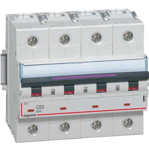 410180Legrandقاطع دارة ليجراند DX3 رباعي الأقطاب 63A منحنى C