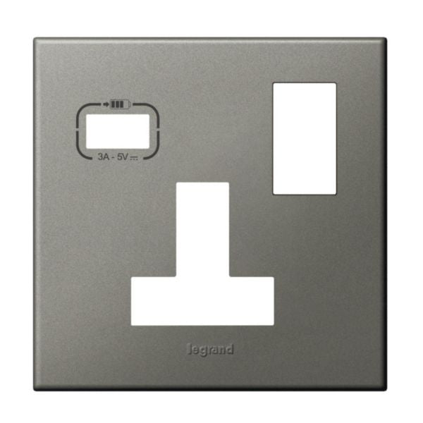 575135ALegrandلوحة ليجراند بمقبس واحد معيار بريطاني 13 أمبير مع USB A رمادي