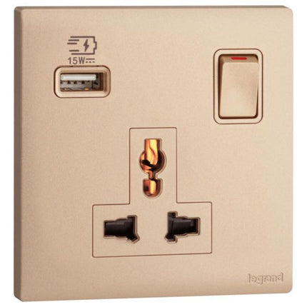 MEC33081RGLegrandمقبس أوبريا أحادي 16A متعدد المعايير مع USB من النوع A 15W ذهبي وردي