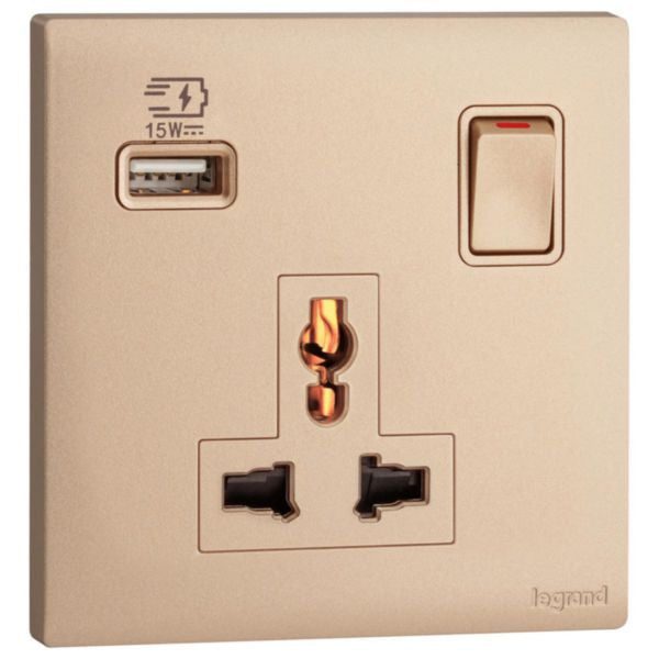 MEC33081RGLegrandمقبس أوبريا أحادي 16A متعدد المعايير مع USB من النوع A 15W ذهبي وردي