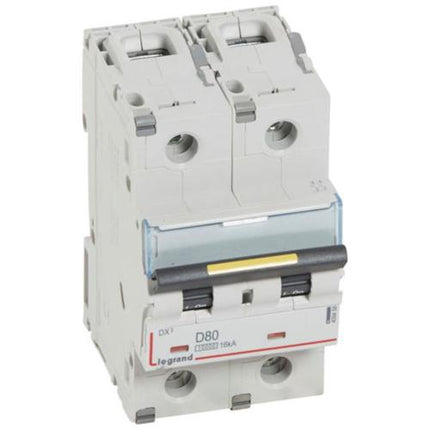 409458Legrandقاطع الدائرة الكهربائية ليجراند DX3 ثنائي القطب 80 أمبير منحنى D