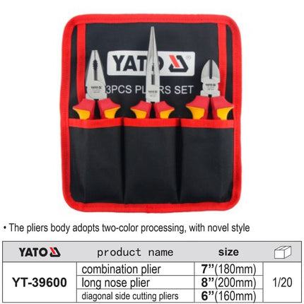 YT-39600Yatoمجموعة كماشات معزولة ياتو YT-39600 بجهد 1000 فولت 3 قطع من بولندا