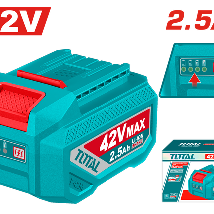 TFBLI42251Total Toolsبطارية TOTAL ليثيوم أيون 42 فولت 2.5 أمبير مع مؤشر LED