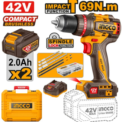 CIDLI426982INGCOمثقاب لاسلكي INGCO CIDLI426982 42V 69Nm مع مفعل صدمات