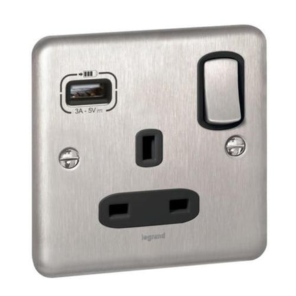833078ALegrandمقبس سينرجي أصلي بمنفذ USB شاحن فولاذ مصقول
