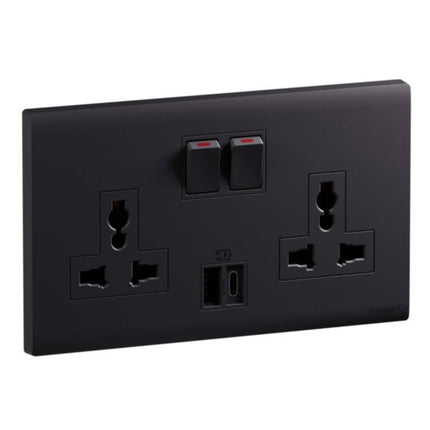 MEC33077BLLegrandObria مقبس متعدد المعايير 2 مدخل 16A مع USB A+C 27W أسود مات
