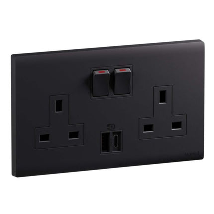 MEC33090BLLegrandأوبريا مقبس تبديل ثنائي BS 13A مع USB A+C 15W أسود غير لامع