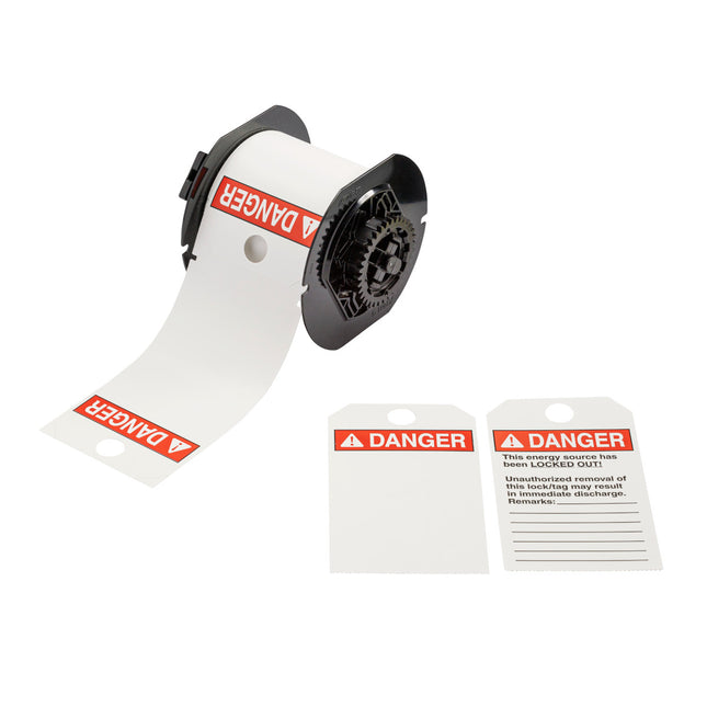 LOTO Tags  ANSI DANGER Printable Front Preprinted Back for B30 Printers  "Unauthorised Removal"