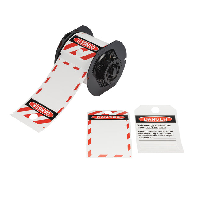 LOTO Tags  OSHA DANGER Printable Front with Striped Border Preprinted Back for B30 Printers  "Unauthorised Removal"