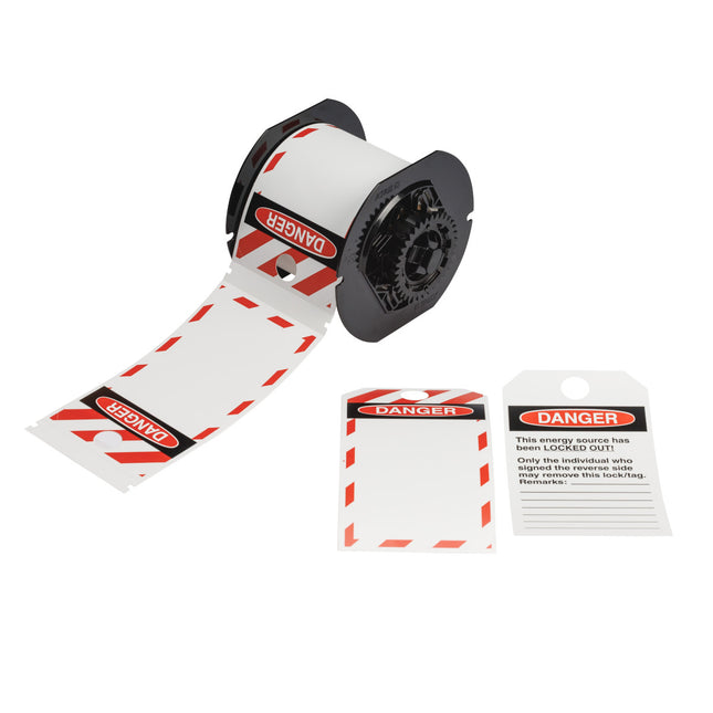 LOTO Tags  OSHA DANGER Printable Front with Striped Border Preprinted Back for B30 Printers  "Signed Reverse Side"