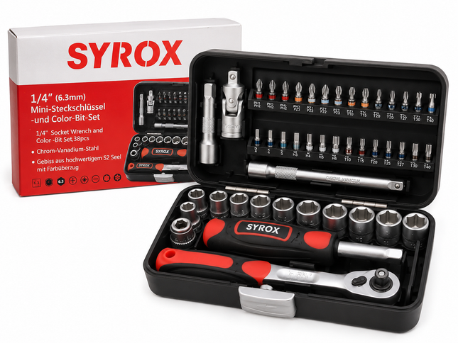 طقم لقم ومفكات 38 قطعة 1/4 إنج 221772 | SYROX