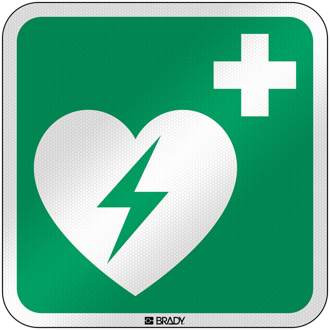 ISO Safety Sign  Automated external heart defibrillator