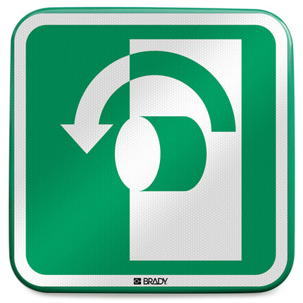 ISO Safety Sign  Turn anticlockwise to open