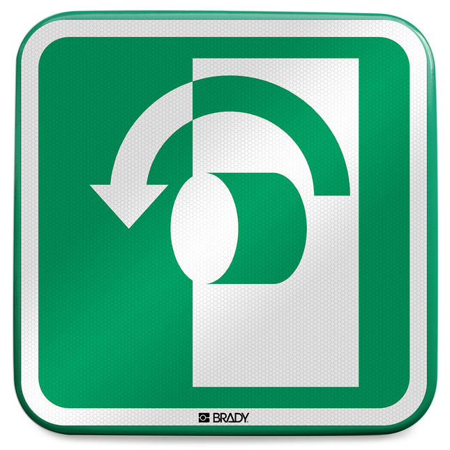 ISO Safety Sign  Turn anticlockwise to open