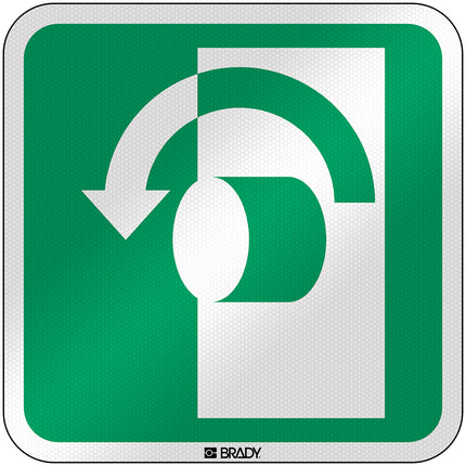 ISO Safety Sign  Turn anticlockwise to open