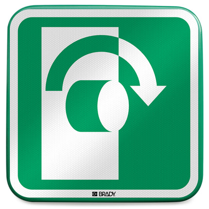ISO Safety Sign  Turn clockwise to open