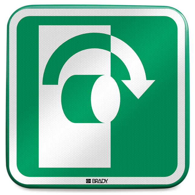 ISO Safety Sign  Turn clockwise to open