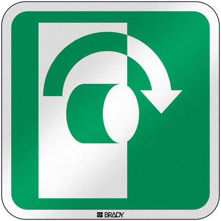 ISO Safety Sign  Turn clockwise to open