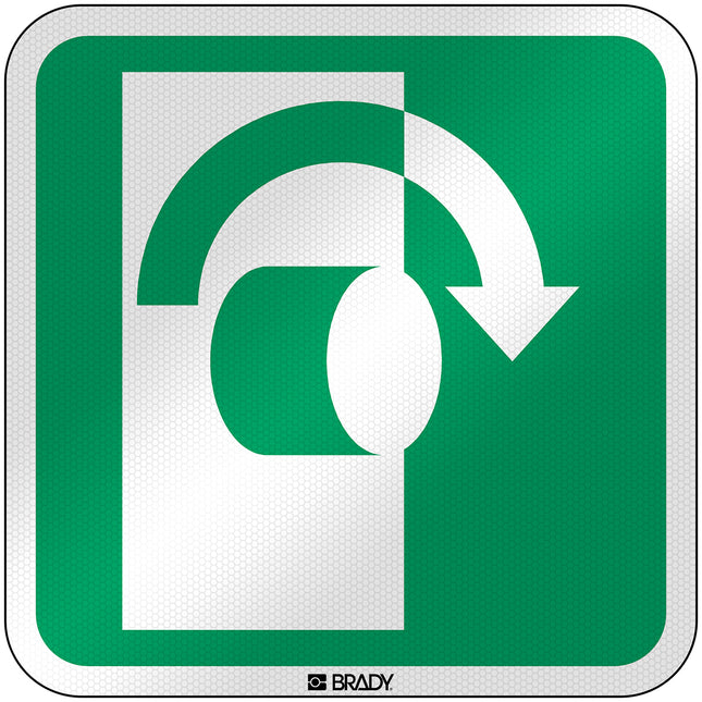 ISO Safety Sign  Turn clockwise to open