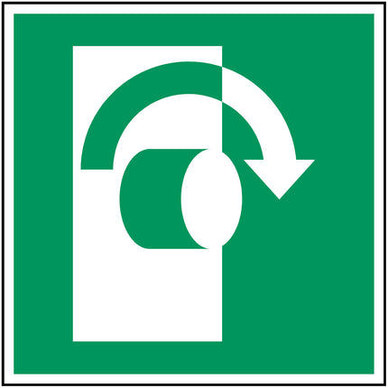 ISO Safety Sign  Turn clockwise to open
