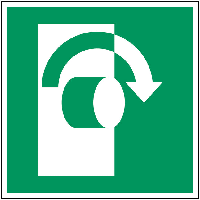 ISO Safety Sign  Turn clockwise to open
