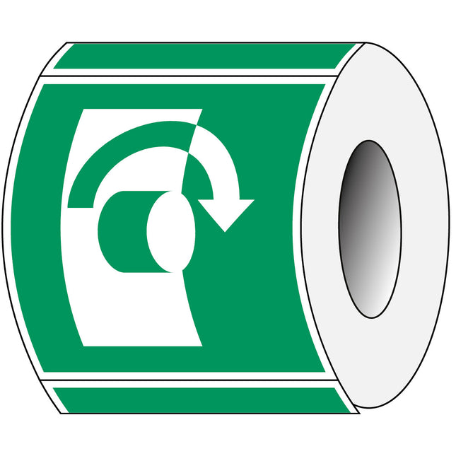 ISO Safety Sign  Turn clockwise to open