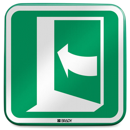 ISO Safety Sign  Door opens by pushing on the lefthand side