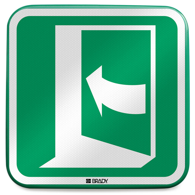 ISO Safety Sign  Door opens by pushing on the lefthand side