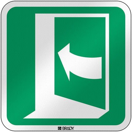 ISO Safety Sign  Door opens by pushing on the lefthand side