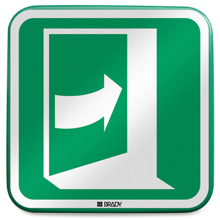 ISO Safety Sign  Door opens by pushing on the righthand side