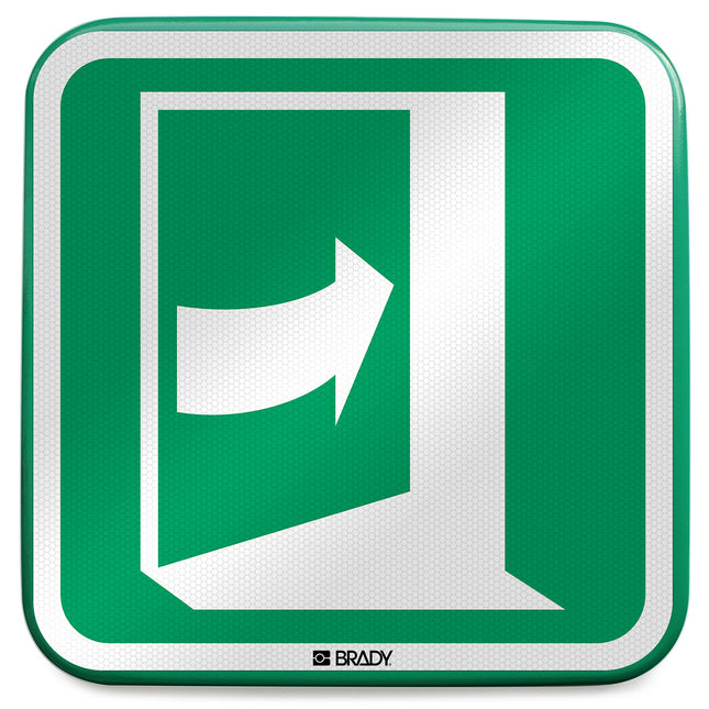 ISO Safety Sign  Door opens by pushing on the righthand side