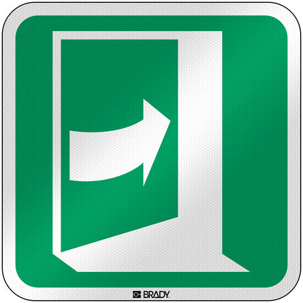 ISO Safety Sign  Door opens by pushing on the righthand side