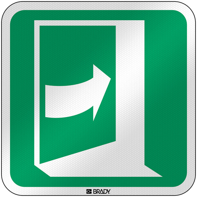 ISO Safety Sign  Door opens by pushing on the righthand side