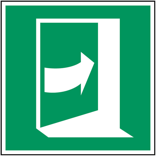 ISO Safety Sign  Door opens by pushing on the righthand side