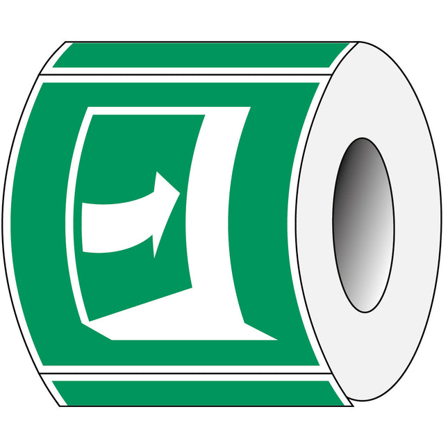 ISO Safety Sign  Door opens by pushing on the righthand side