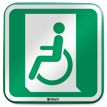ISO Safety Sign  Emergency exit for people unable to walk or with walking impairment left