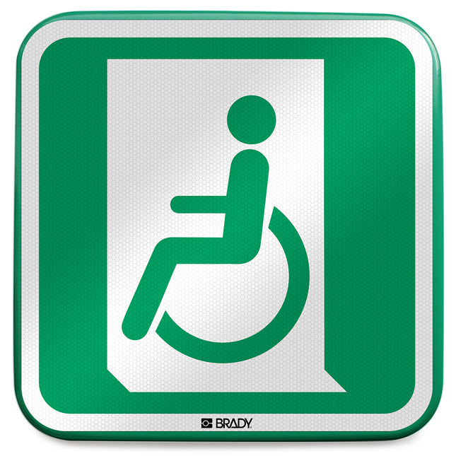 ISO Safety Sign  Emergency exit for people unable to walk or with walking impairment left