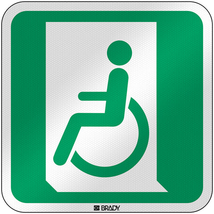 ISO Safety Sign  Emergency exit for people unable to walk or with walking impairment left
