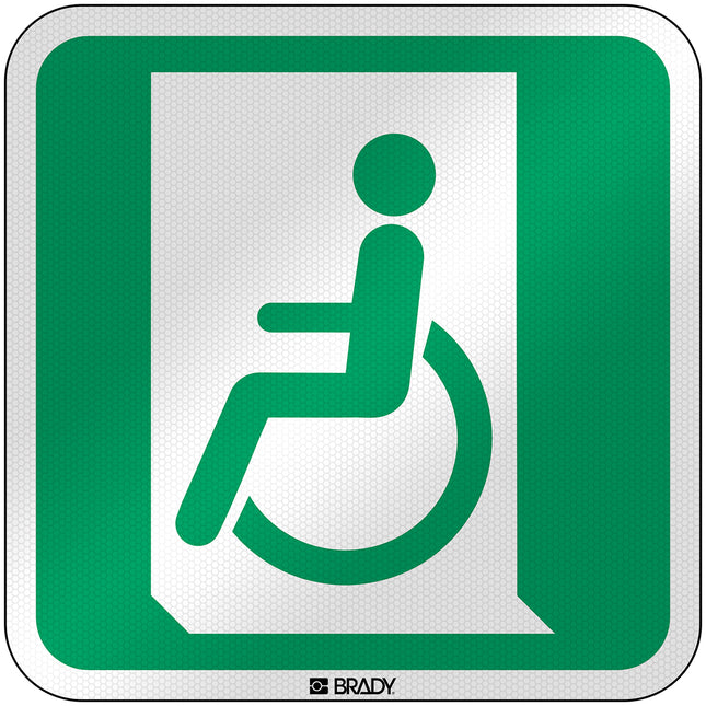 ISO Safety Sign  Emergency exit for people unable to walk or with walking impairment left