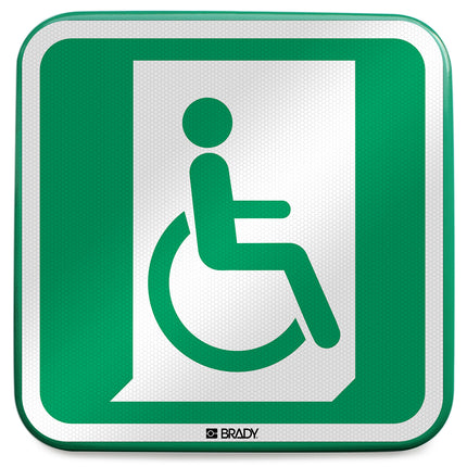 ISO Safety Sign  Emergency exit for people unable to walk or with walking impairment right