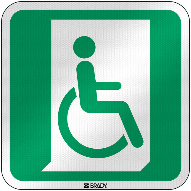 ISO Safety Sign  Emergency exit for people unable to walk or with walking impairment right