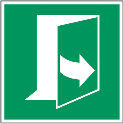 ISO Safety Sign  Door opens by pulling on the lefthand side